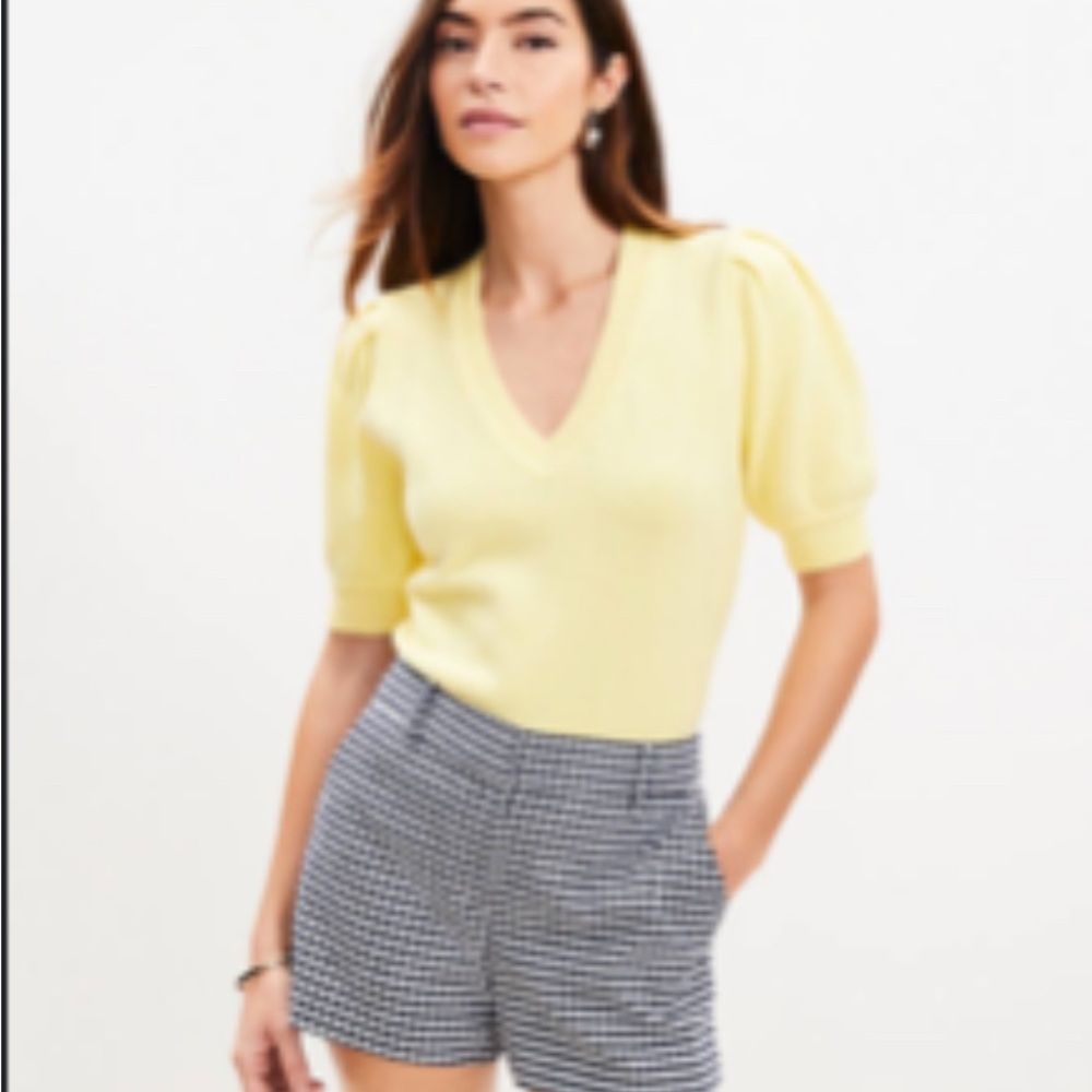 Loft V-Neck Puff Sleeve Sweater